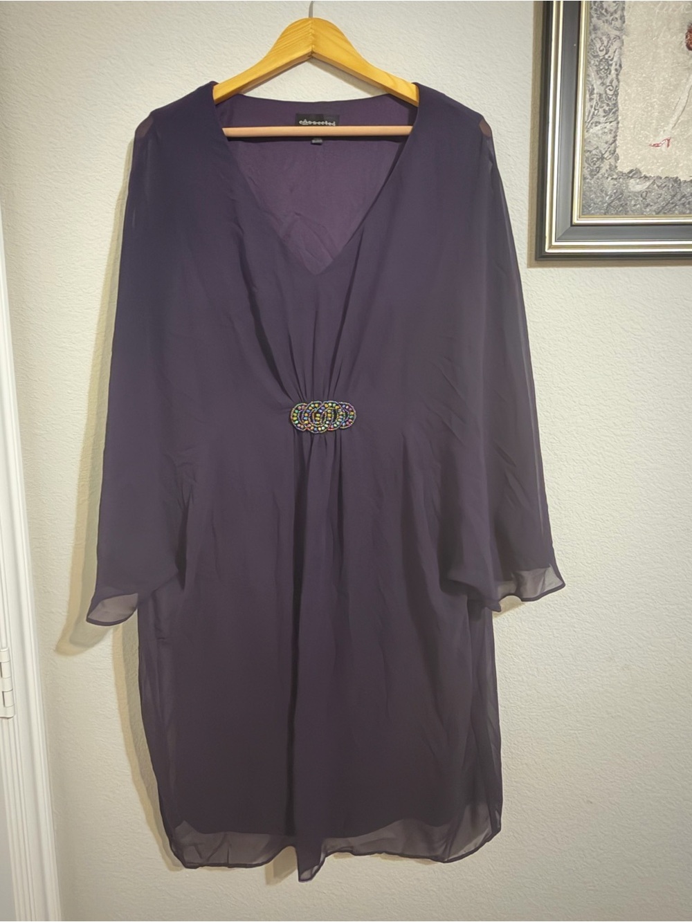 connected apparel Purple Chiffon V-Neck Dress with Embellished Waist